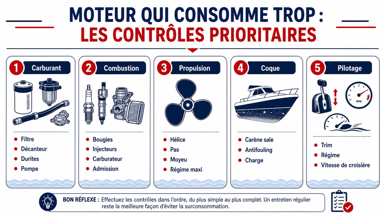 Contrôles à effectuer lorsqu'un moteur bateau consomme beaucoup